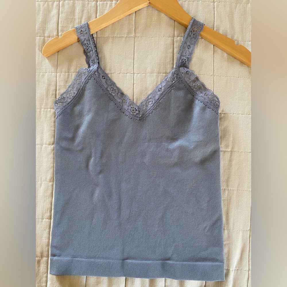 Lace Trim Blue Tank Top - S - Picture 4 of 6